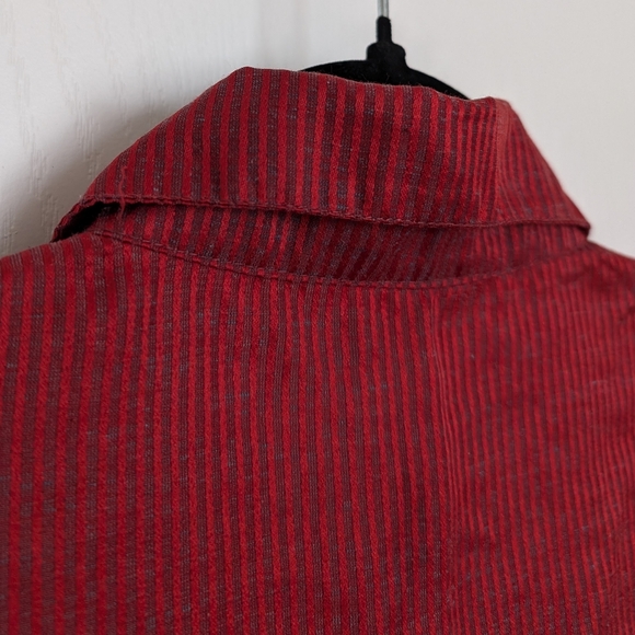 3/$15 Red & Navy striped button down shirt with short sleeves - Picture 10 of 10